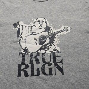 True Religion Mens Buddha Guitar Graphic T-Shirt Gray Short Sleeve Small